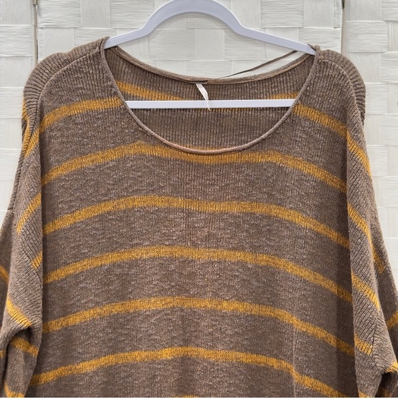 FREE PEOPLE Brown Yellow Stripe Pullover Tunic Oversized Knit Sweater Dress L - Picture 5 of 9